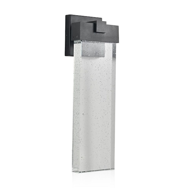 Light Pro 18 in. Black Not Motion Sensing Outdoor Hardwired Wall Cylinder Scone with Bubble Crystal LED (1-Pack)