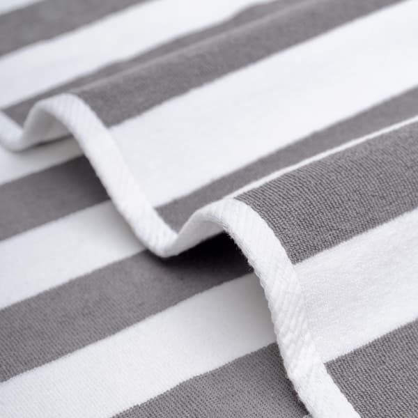 American Soft Linen Beach Towel, 100% Cotton Cabana Striped Beach Towel, 30 in by 60 in Soft Absorbent Beach Pool Towel, Rockridge Gray