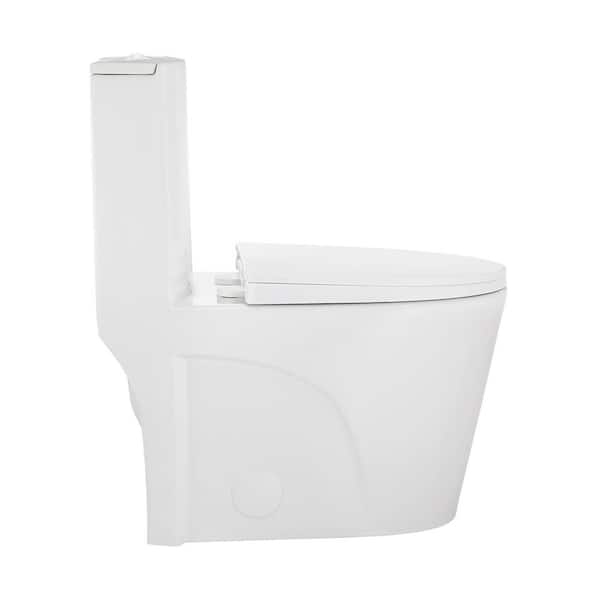 St. Tropez 1-Piece 1.1/1.6 GPF Dual Flush Elongated Toilet in Glossy White, White Hardware
