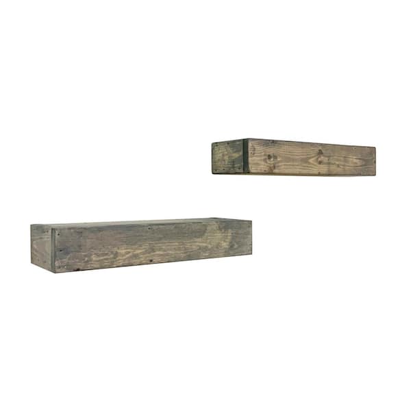 Intrinsic Haven Rustic Artisan 18 in. W x 6 in. D Gray Pine Wood Floating Mantel Set of 2 Decorative Wall Shelf