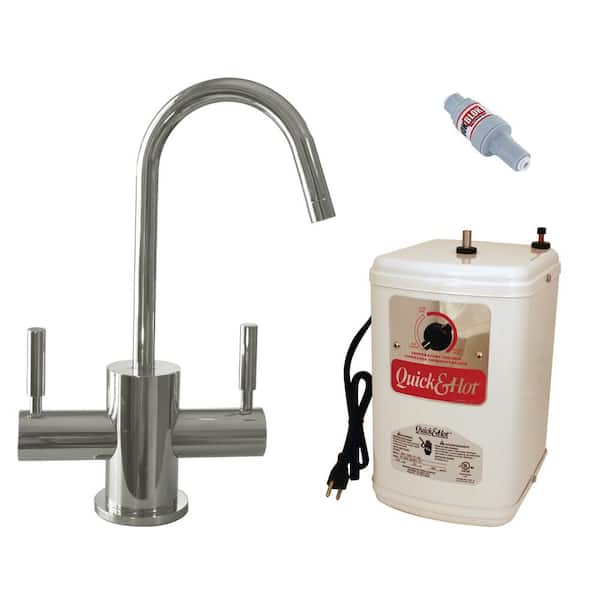 Westbrass 9-3/8 in. Contemporary 2-Lever Handle Hot and Cold Water Dispenser Faucet with Instant Heating Tank, Polished Nickel