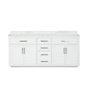 80 in. W x 22 in. D x 36 in. H Double Sinks Freestanding Bath Vanity in White with White Quartz Top