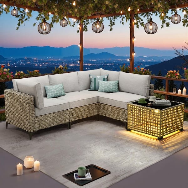 OVIOS Holly Gray 5-Piece Wicker Patio Conversation Seating Set