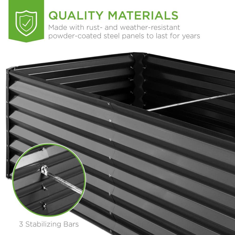 Gray 8x4x2ft Outdoor Metal Raised Garden Bed Planter Box