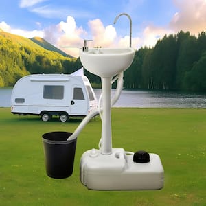 17 L Portable Sink Camping Hand Washing Station with Wash Basin Stand, Rolling Wheels, Soap Dispenser, Towel Holder