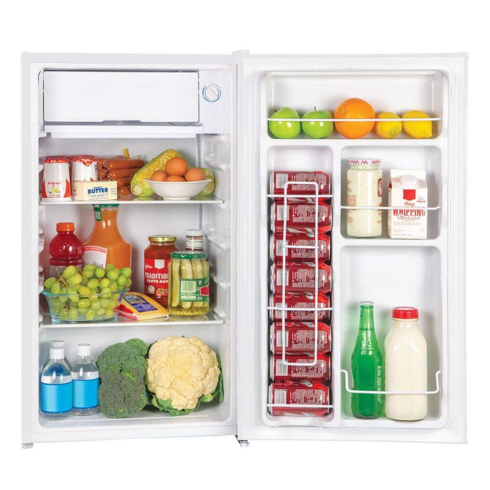 Compact White Freestanding Refrigerator with Glass Shelves