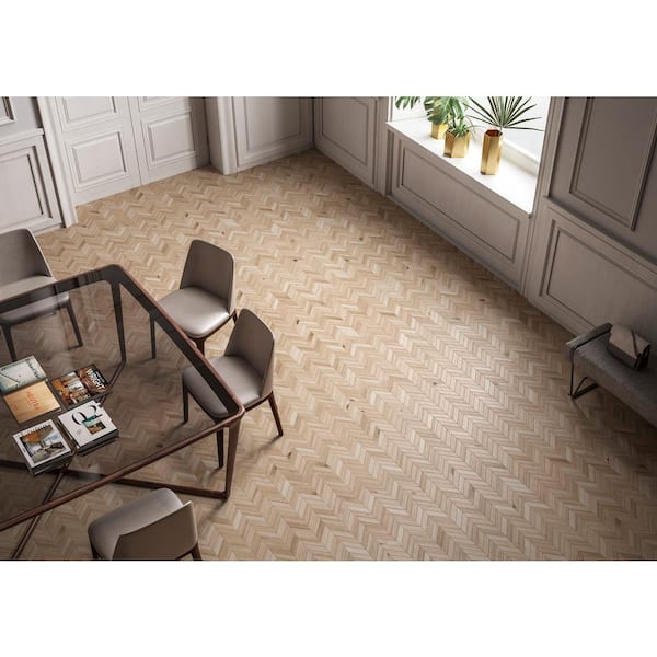 Havenwood Beige Chevron 12 in. x 15 in. x 0.31 in. Matte Porcelain Mesh-Mounted Mosaic Tile (320sq. ft./Pallet)