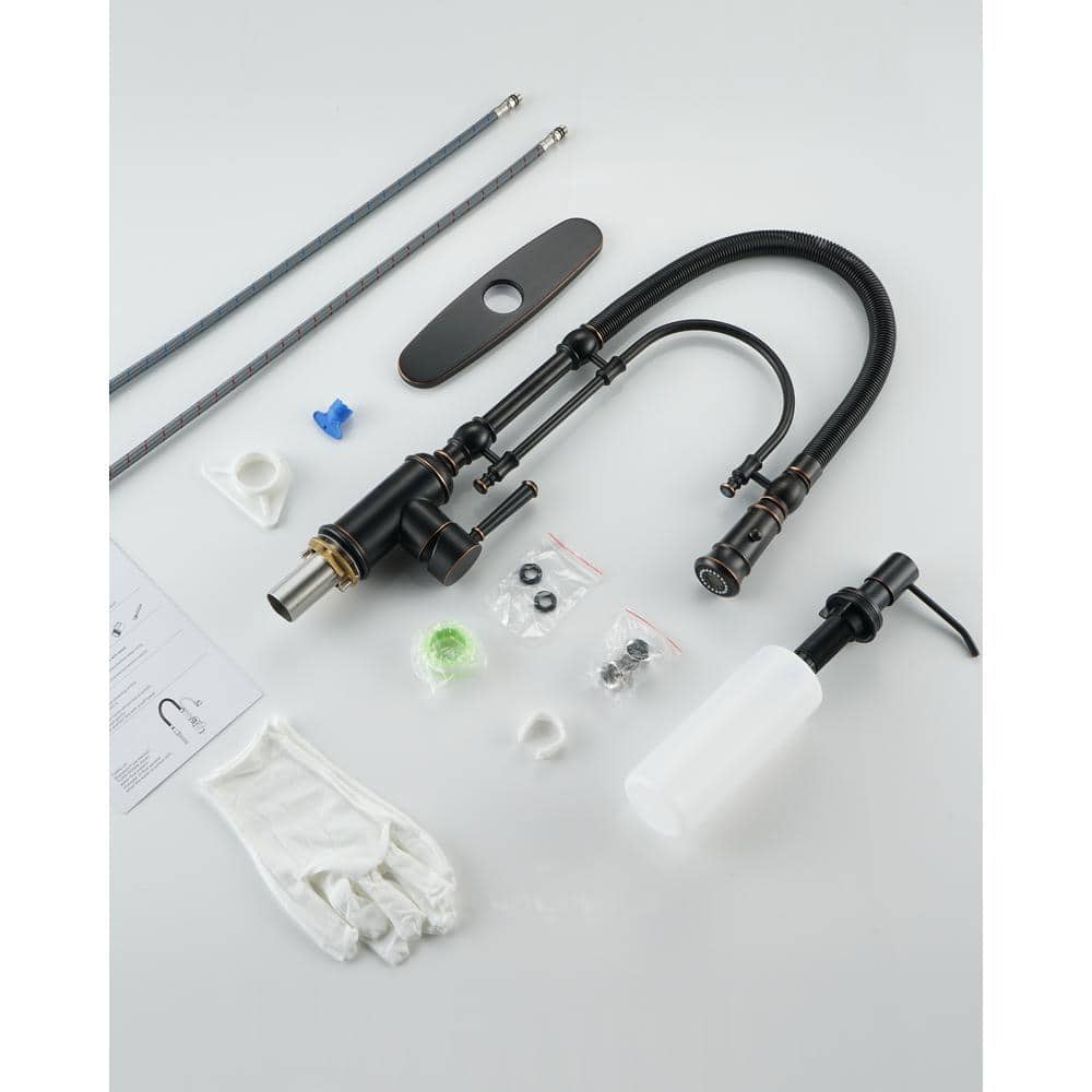 Oil-Rubbed Bronze High-Arc Kitchen Faucet with Pull-out Spray