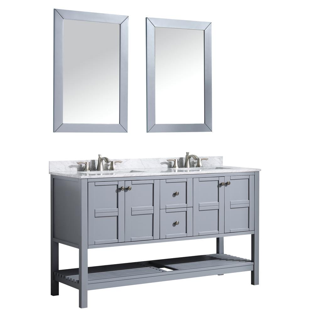 Montaigne 60 in. W x 35.75 in. H Bath Vanity in Gray with Marble Vanity Top in Carrara White with White Basin and Mirror price history on PriceWatchPro