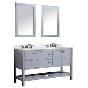 Montaigne 60 in. W x 35.75 in. H Bath Vanity in Gray with Marble Vanity Top in Carrara White with White Basin and Mirror