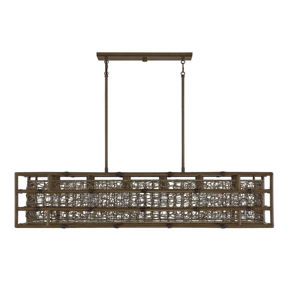 Treviso Grapevine 6-Light Linear Chandelier with Bamboo Cage