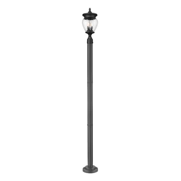 Filament Design Davina 3-Light Black Aluminum Hardwired Outdoor Marine Grade Post-Light Set with no bulbs included