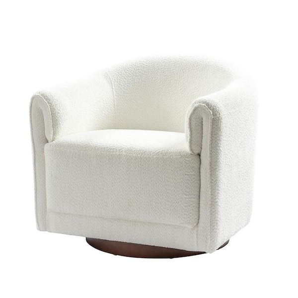 JAYDEN CREATION Hugues Ivory Swivel Chair with Sturdy Wooden Base