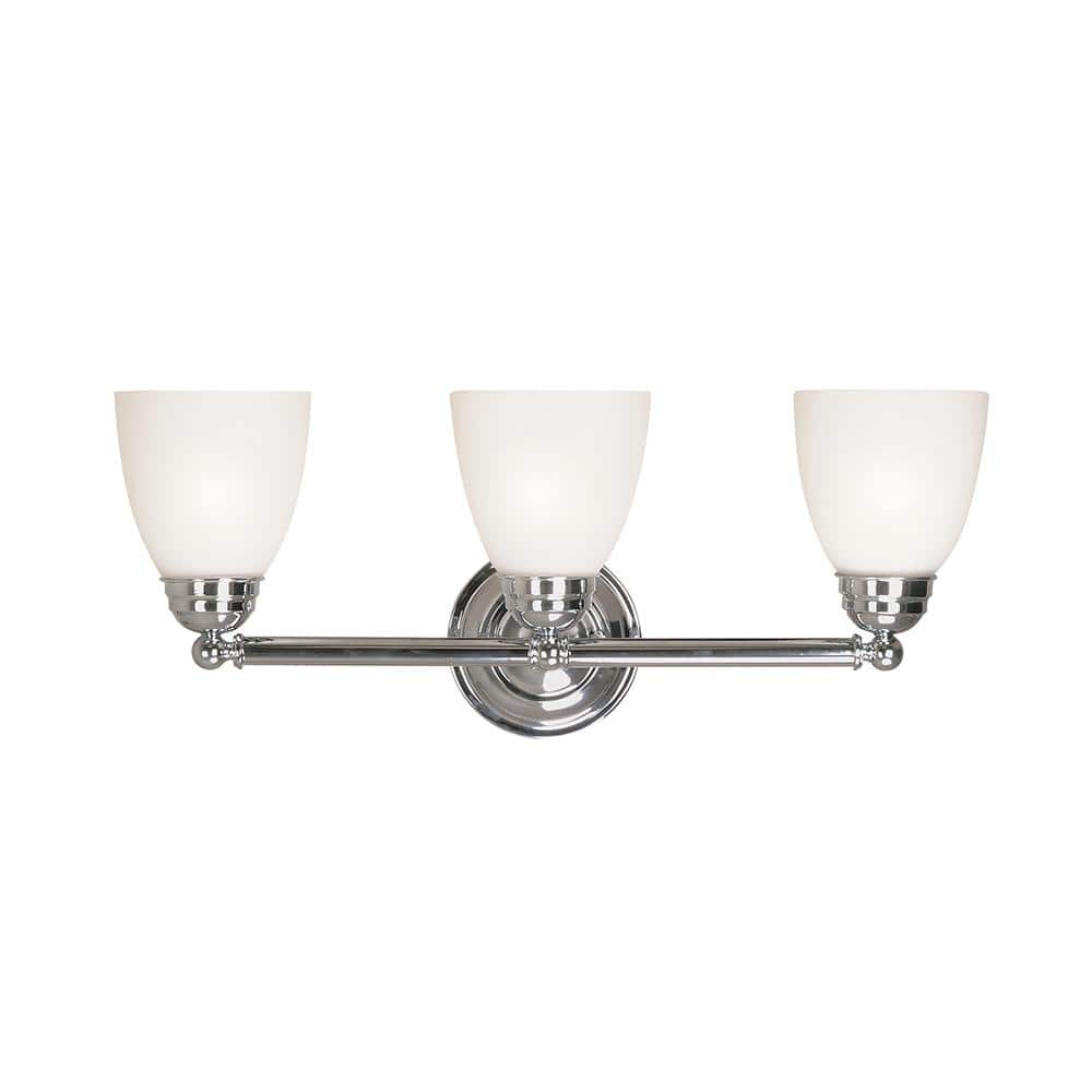 Ardmore Polished Chrome 3-Light Vanity Bar with Frosted Glass Shades