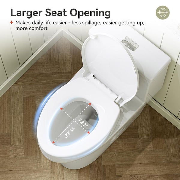 Lockable Elevated Soft-Close Toilet Seat with Lid and 1-piece Dual Flush Toilet Combo with ADA Height, Map Flush 1000 g