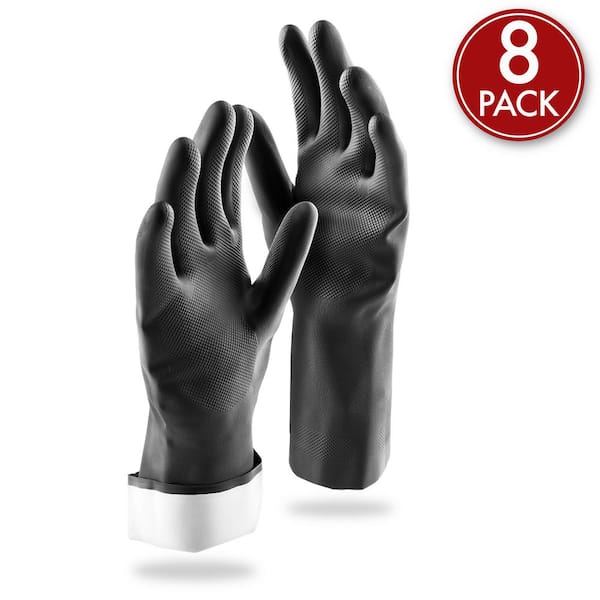Industrial Large/XL Rubber Reusable Gloves in Black (8-Pairs)