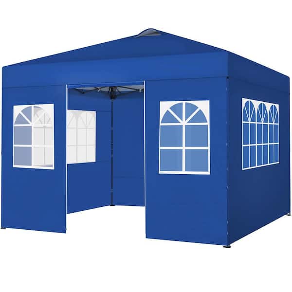 10x10 FT Canopy Tent, Water-resistant Adjustable with Side Walls, Roller Bag, Sandbags, Guy Lines, Ground Stakes, Blue