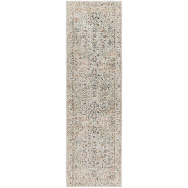 Nourison Oushak Home Light Grey 2 ft. x 8 ft. Floral Traditional Runner Area Rug