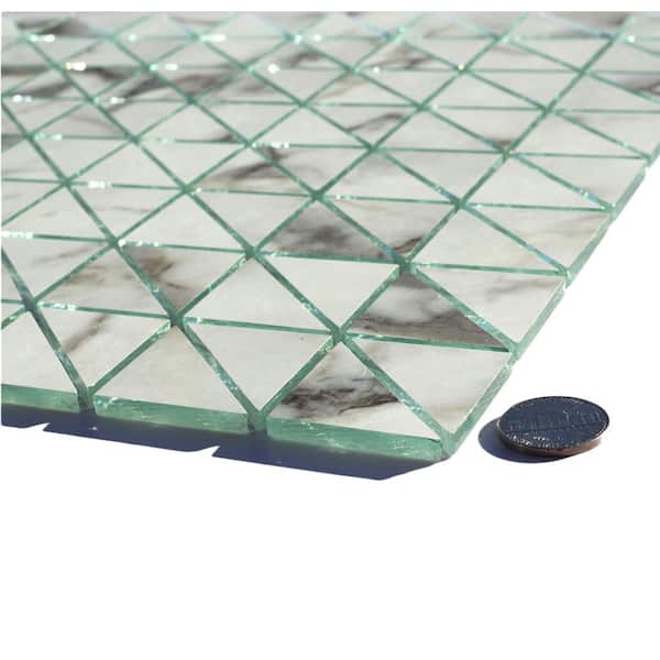 Art Deco Bianco Carrara 12 in. x 12 in. Triangle Square Glass Mosaic Backsplash Wall Tile (2 sq.ft/Case)