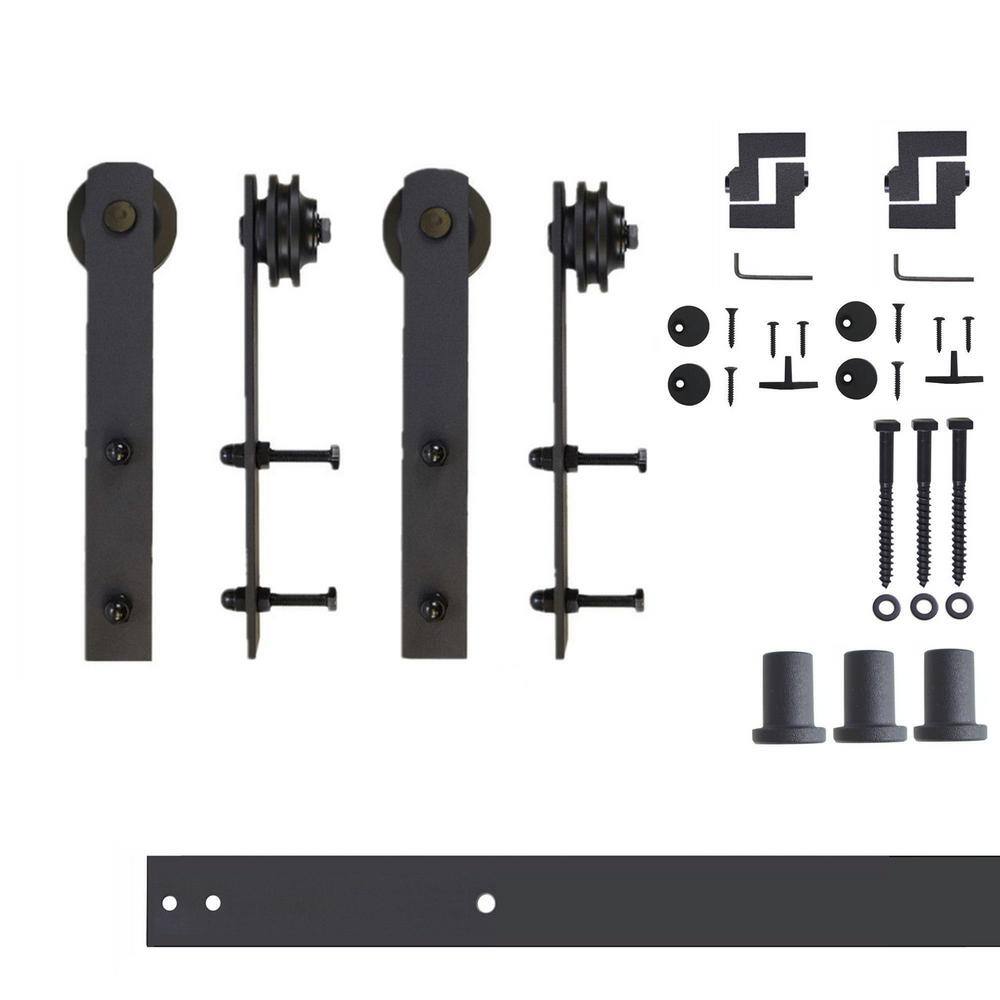 Rustic Black Double Barn Door Hardware Kit with 4ft Track