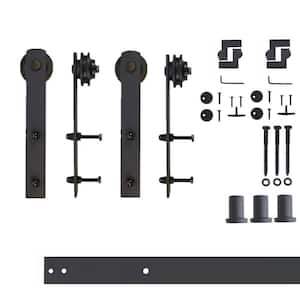 4 ft./48 in. Black Rustic Non-Bypass Sliding Barn Door Hardware Kit Straight Design Roller for Double Doors