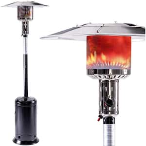 47,000 BTU 88 in. Black Standing Stainless Steel Gas Outside Heater with Portable Wheels, Outdoor Patio Propane Heater