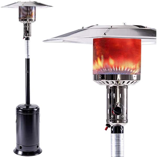 47,000 BTU 88 in. Black Standing Stainless Steel Gas Outside Heater with Portable Wheels, Outdoor Patio Propane Heater