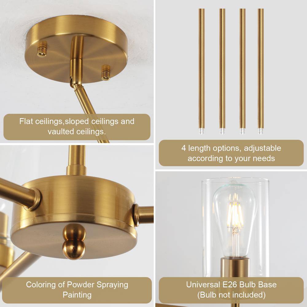 Gold and Clear Glass 5-Light Kitchen Island Chandelier