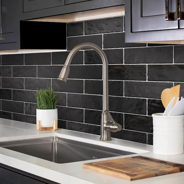 Apollo Tile Black 2.5 in. x 8 in. Polished and Honed Ceramic Subway Mosaic Tile (50 Cases/269 sq. ft./Pallet)