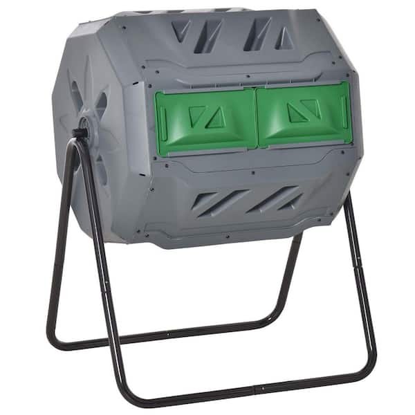 Outdoor&Garden 43 Gal. Tumbling Compost Bin 360° Dual Chamber Rotating Composter, Light Grey