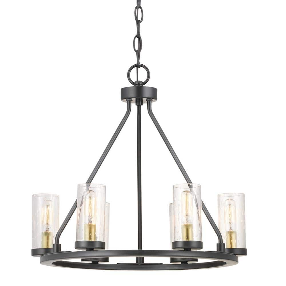 Progress Lighting Hartwell 18-1/2 in. 6-Light Antique Bronze Farmhouse Wagon Wheel Chandelier with Brass Accents and Clear Seeded Glass P400188-020 Sansujyuku sansujyuku.com