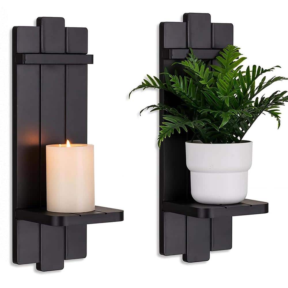 Black Decorative Wooden Wall Candle Sconce Set of 2 price history on PriceWatchPro