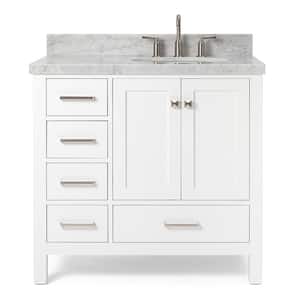 Cambridge 37 in. W x 22 in. D x 36 in. H Bath Vanity in White with Carrara White Marble Top