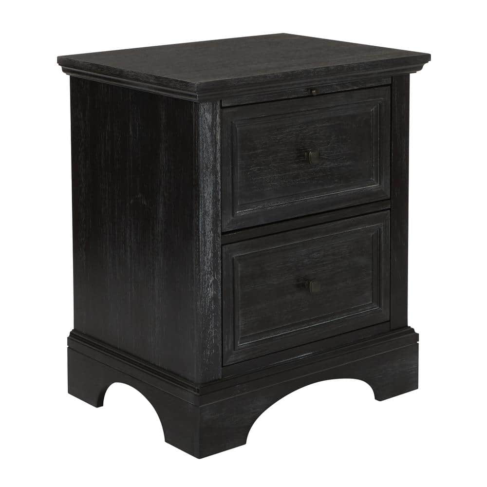 Rustic Black Mahogany 2-Drawer Nightstand with Tray