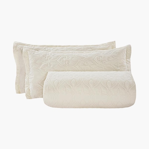 King Quilt Set 3-Piece Lightweight Comforter Cotton with 1-Quilt and 2-Pillow Shams for All Season（Beige）