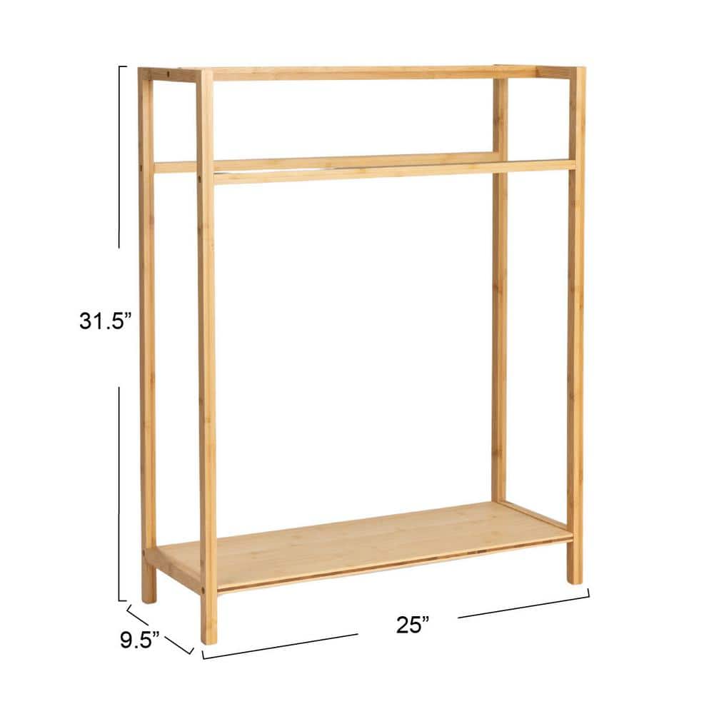 Natural Bamboo Freestanding Towel Rack with Shelf