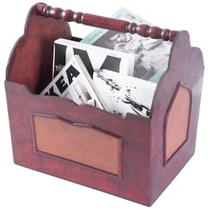 13.4 in. x 9.4 in. x 13.8 in. Handcrafted Decorative Wooden Magazine Rack with Handle