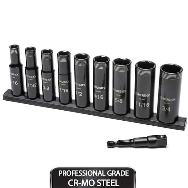 3/8 in. Drive Thin Wall SAE Deep 6-Point Impact Socket Set (10-Piece)