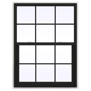 36 in. x 42 in. V-2500 Series Bronze Exterior/White Interior FiniShield Vinyl Single Hung Window, Colonial Grids/Grilles
