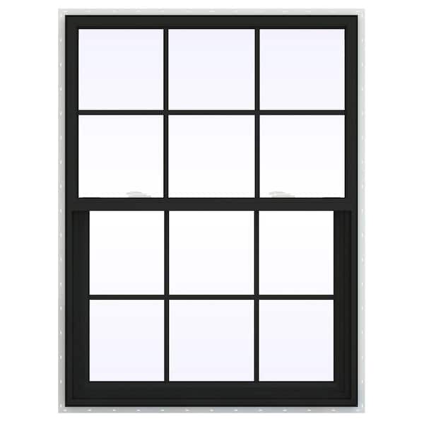 JELD-WEN 36 in. x 42 in. V-2500 Series Bronze Exterior/White Interior FiniShield Vinyl Single Hung Window, Colonial Grids/Grilles