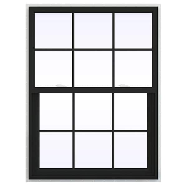 36 in. x 42 in. V-2500 Series Bronze Exterior/White Interior FiniShield Vinyl Single Hung Window, Colonial Grids/Grilles