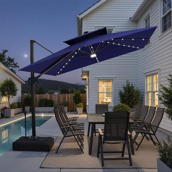 lighted rectangluar patio umbrella navy Rectangular Solar Light Bulb Tilt 10x6.5ft 6-Rib 1 * 13 ft PURPLE LEAF Solar Powered Umbrella