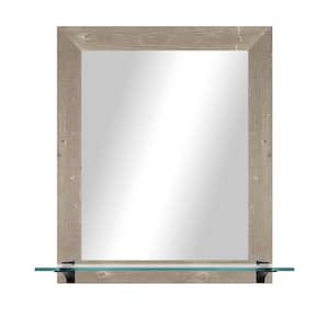 21.5 in. W x 25.5 in. H Rectangle Harvest Brown Horizontal Mirror with Tempered Glass Shelf and Black Brackets
