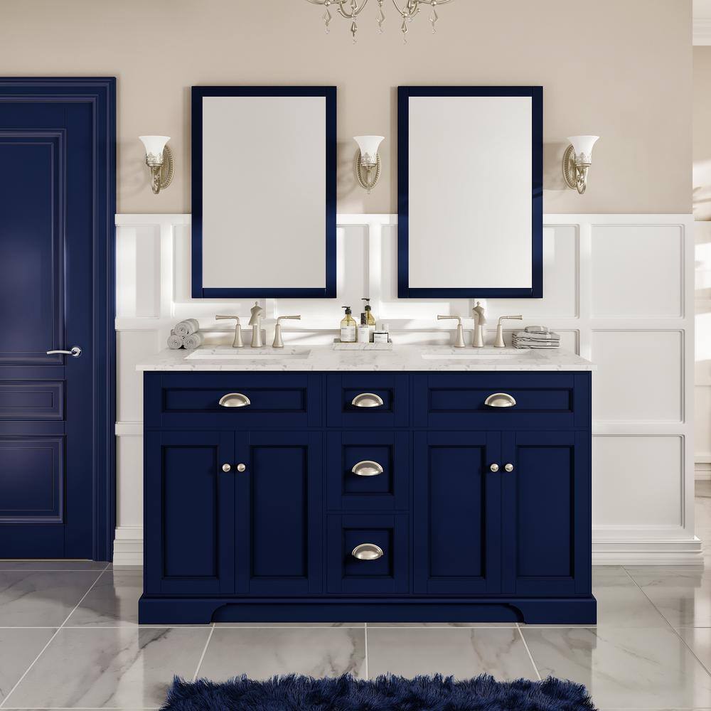 Epic Blue Solid Wood Double Sink Bathroom Vanity with Quartz Top