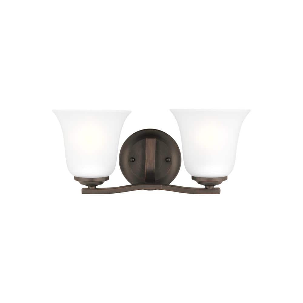 Emmons 14.625 in. 2-Light Bronze Traditional Transitional Bathroom Vanity Light with Satin Etched Glass Shades price history on PriceWatchPro