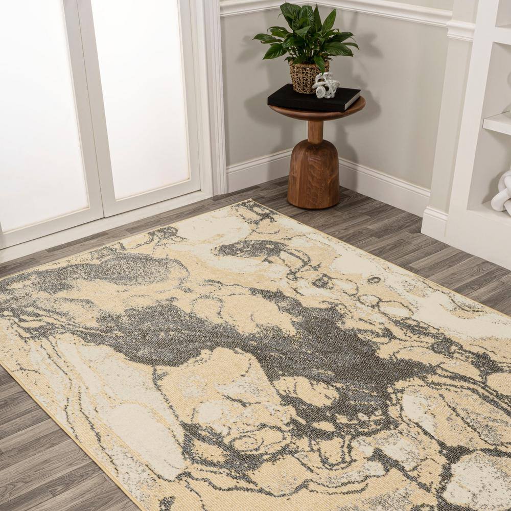Marmo Gold & Gray Abstract Marbled 5' x 8' Synthetic Rug