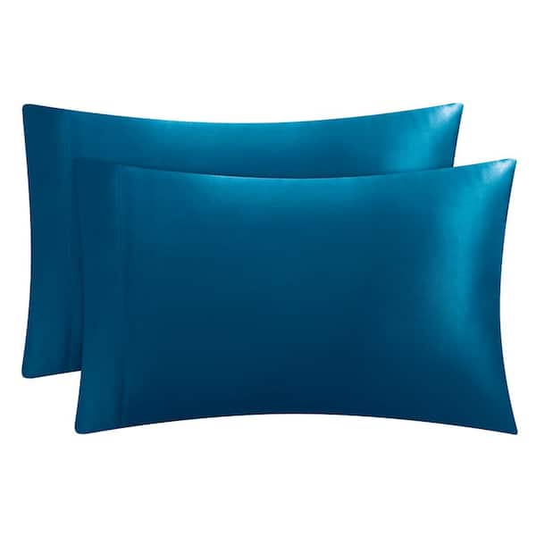 JUICY COUTURE Premium Blue Satin Microfiber Queen Pillowcases (Set of 2)