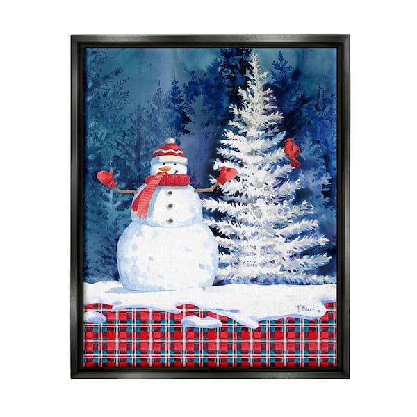 Stupell Industries Winter Snowman on Plaid by Paul Brent 1-Piece Floater Frame Graphic Print Nature Poster Art Print 21 in. x 17 in.