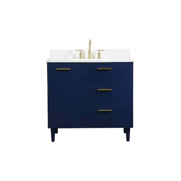 Unbranded Simply Living 36 in. W x 22 in. D x 34 in. H Bath Vanity in Blue with Ivory White Engineered Marble Top
