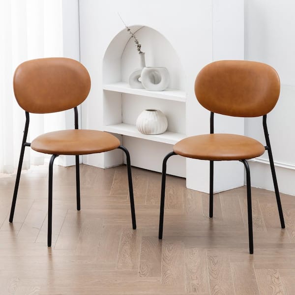 LUE BONA 32.5 in. Whiskey Brown Round Metal Frame Dining Chairs